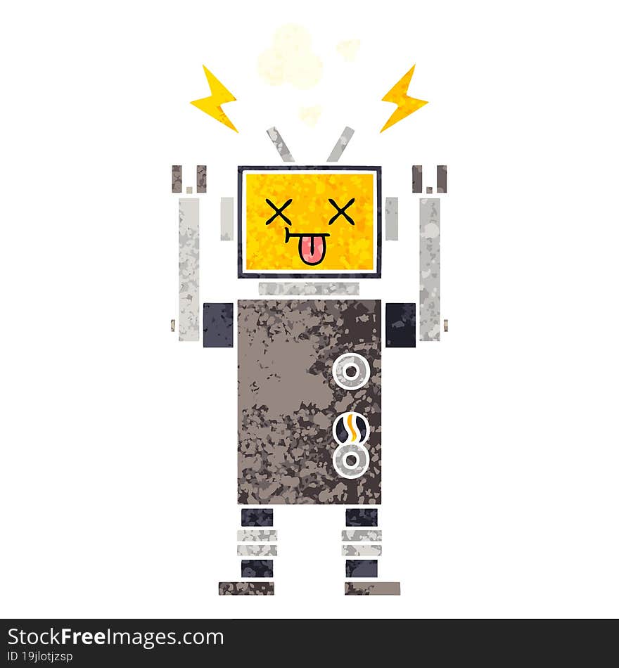 retro illustration style cartoon malfunctioning robot