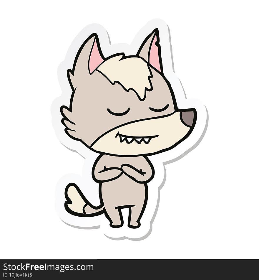 sticker of a friendly cartoon wolf