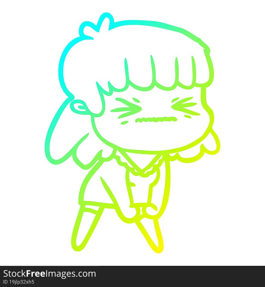 cold gradient line drawing cartoon angry girl