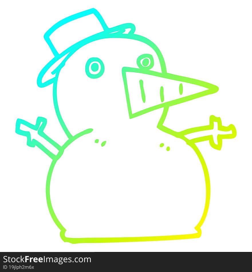 Cold Gradient Line Drawing Cartoon Funny Snowman