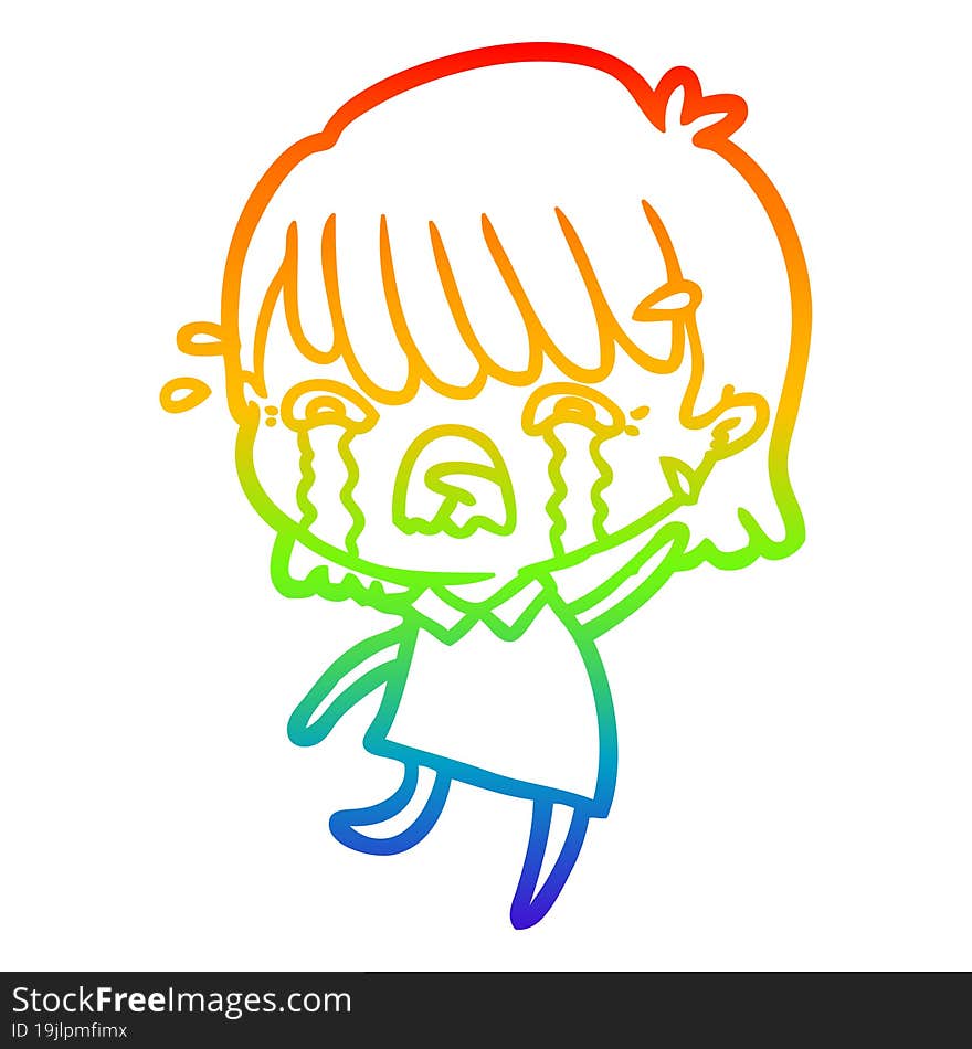 rainbow gradient line drawing of a cartoon girl crying