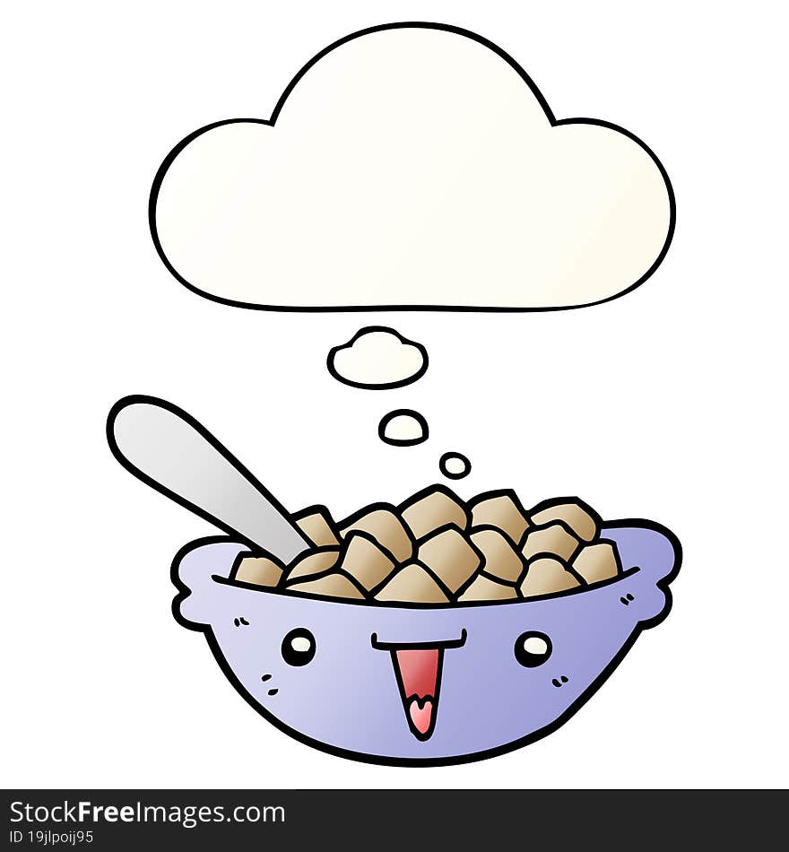 cute cartoon bowl of cereal and thought bubble in smooth gradient style