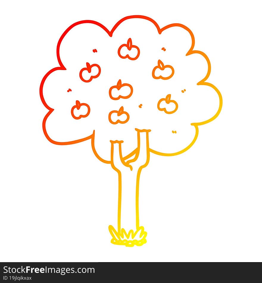 Warm Gradient Line Drawing Cartoon Apple Tree