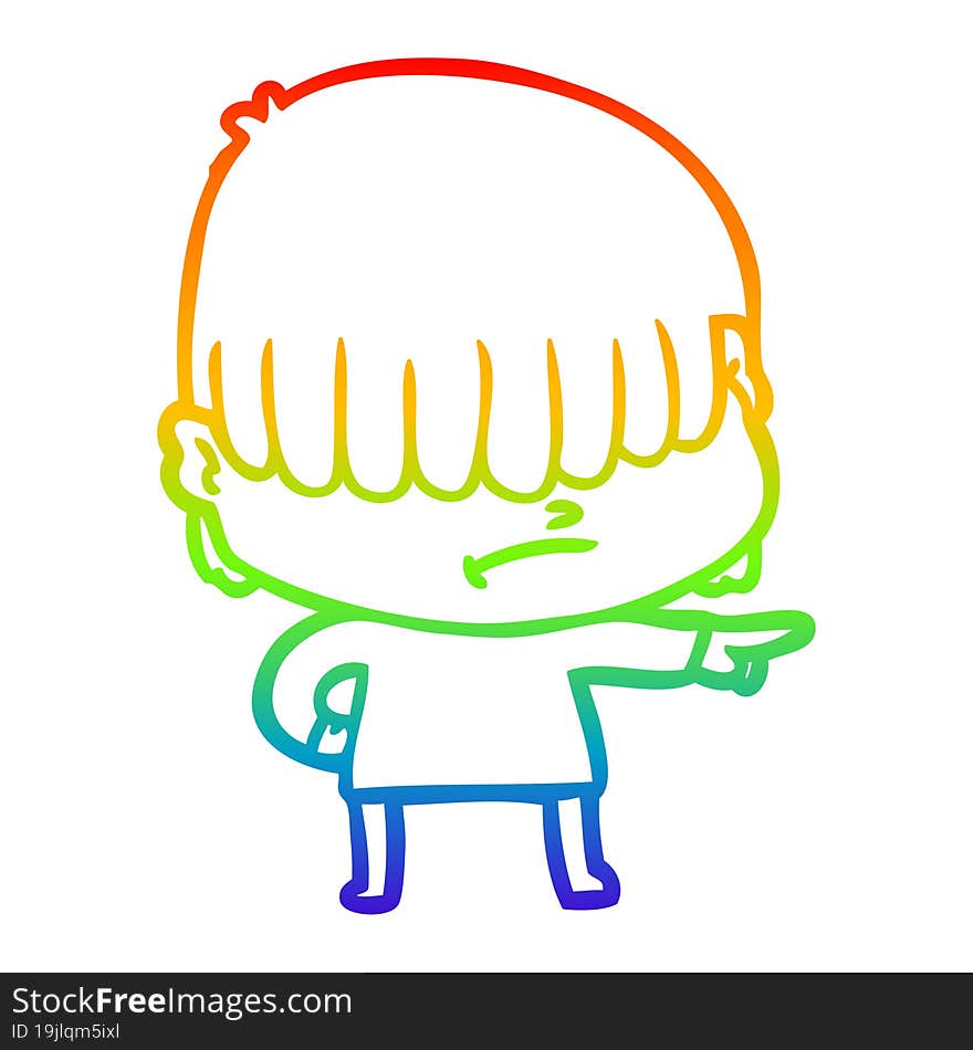 rainbow gradient line drawing cartoon boy with untidy hair