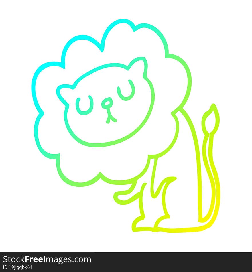 cold gradient line drawing cute cartoon lion