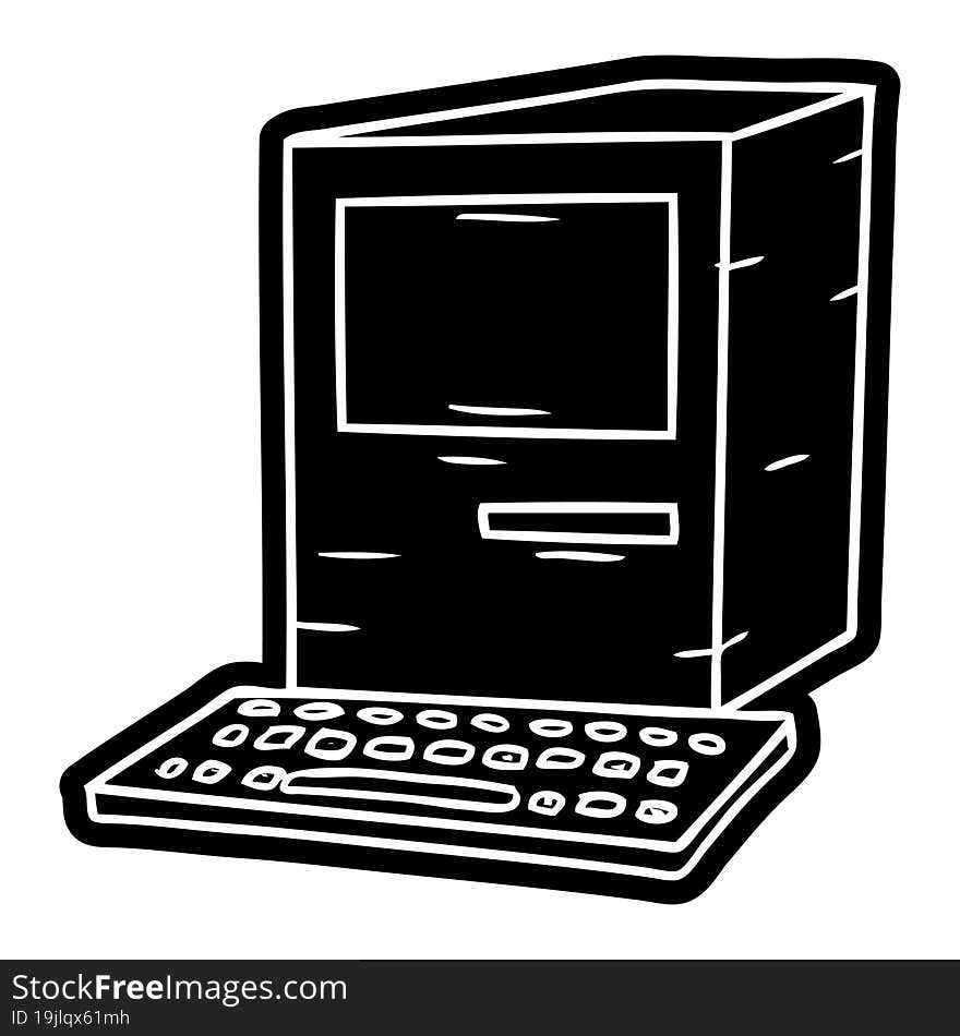 Cartoon Icon Drawing Of A Computer And Keyboard