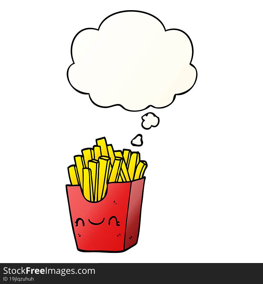 cartoon fries in box and thought bubble in smooth gradient style