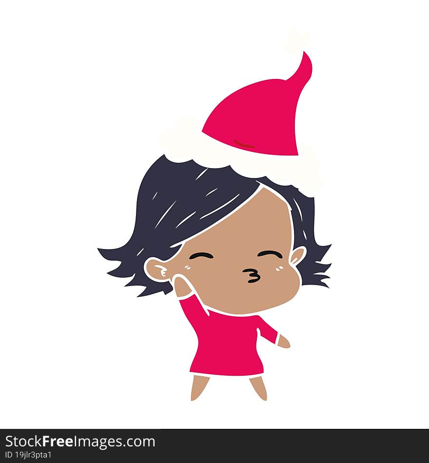 flat color illustration of a woman wearing santa hat