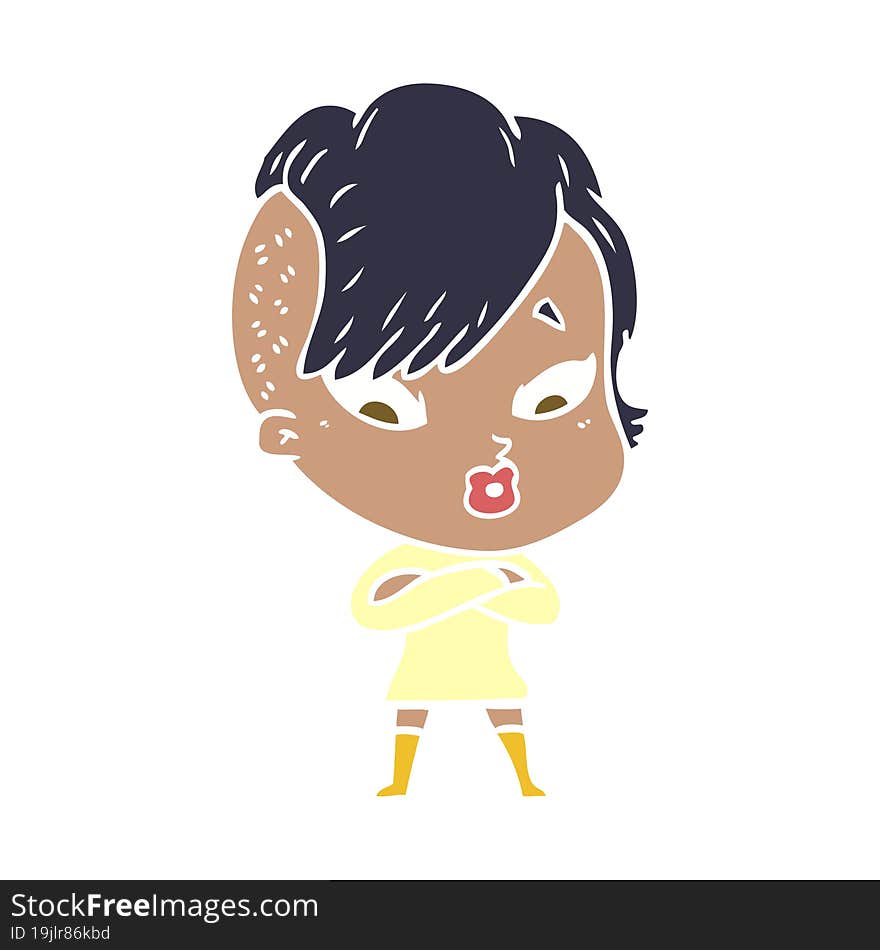 Flat Color Style Cartoon Surprised Girl