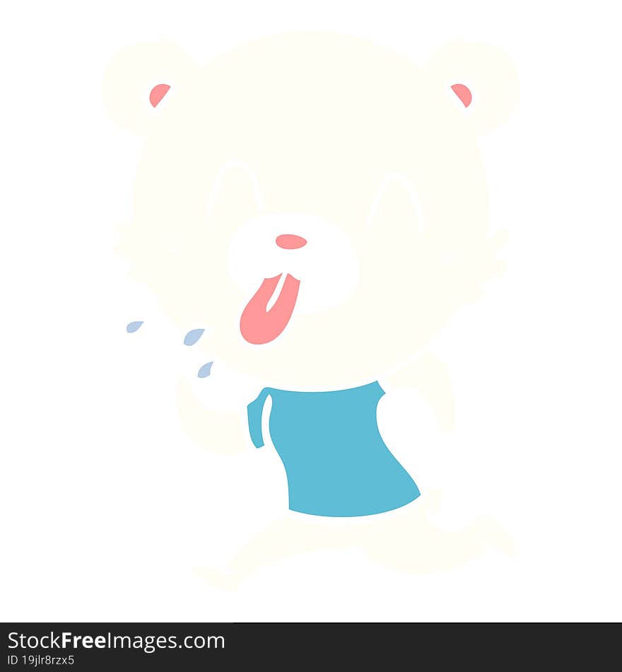 rude flat color style cartoon polar bear sticking out tongue