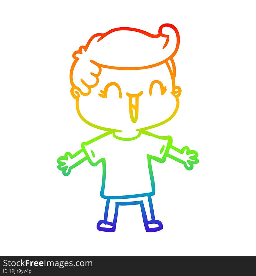 rainbow gradient line drawing of a cartoon laughing boy