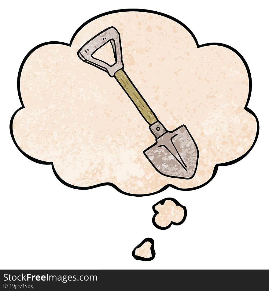 cartoon shovel and thought bubble in grunge texture pattern style