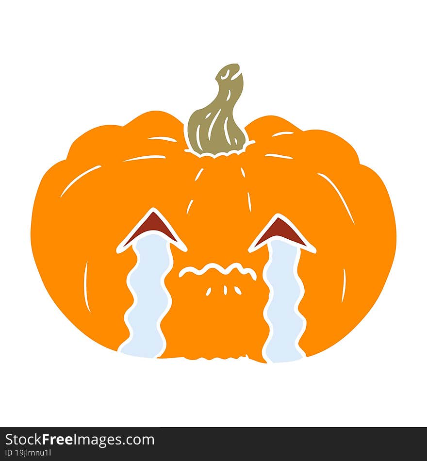 flat color style cartoon crying halloween pumpkin