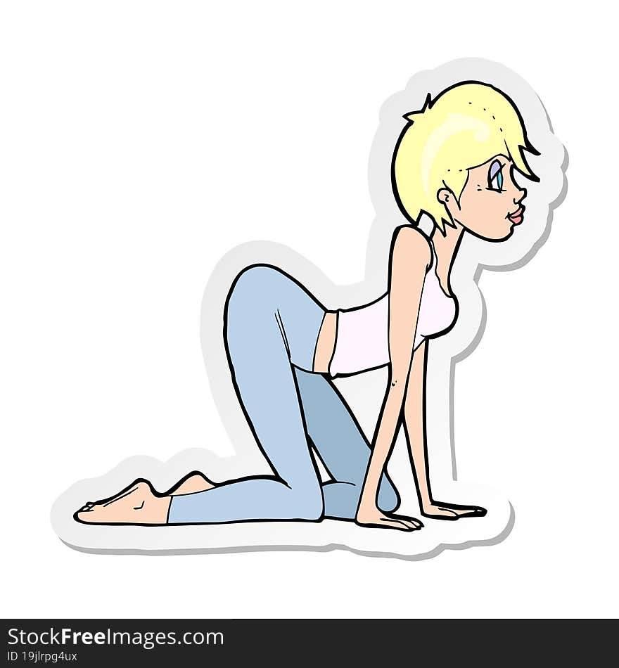 sticker of a cartoon sexy woman on all fours