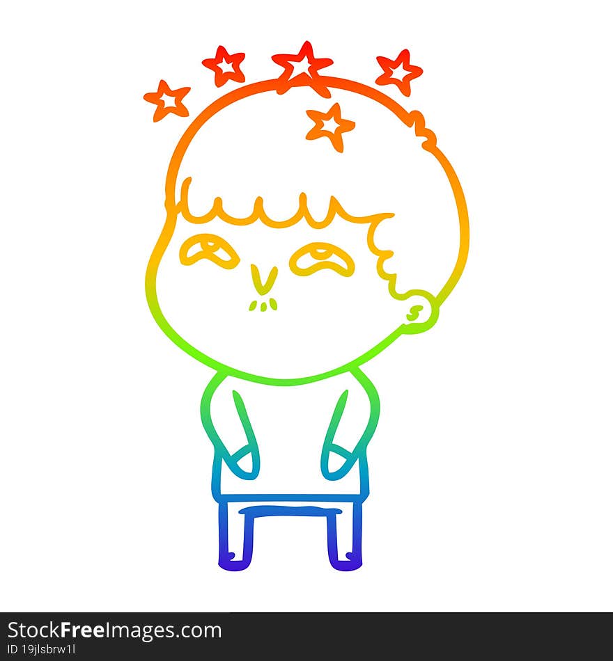 rainbow gradient line drawing of a cartoon amazed boy