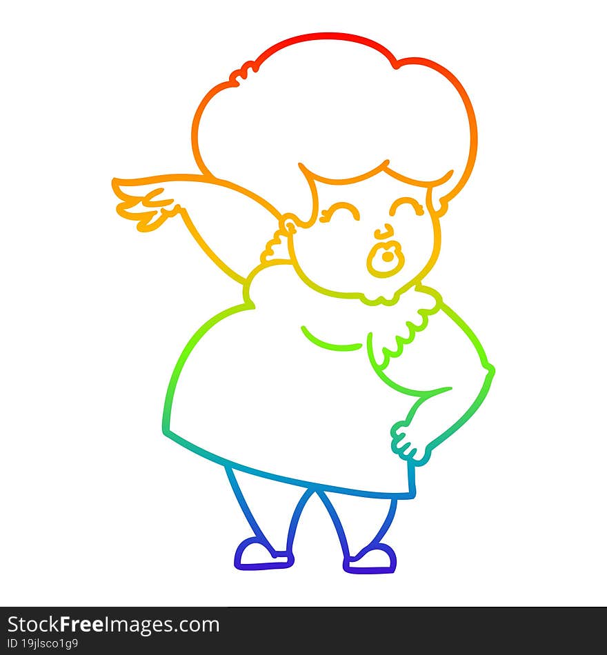 Rainbow Gradient Line Drawing Cartoon Woman Making Hand Gesture