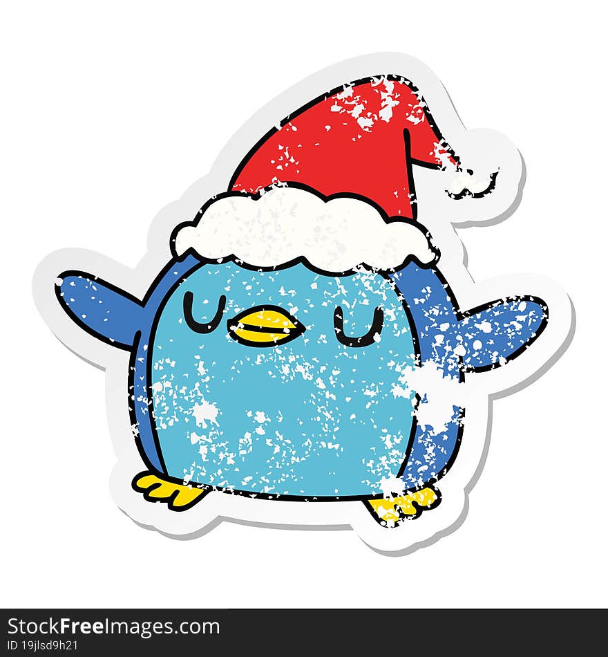 Christmas Distressed Sticker Cartoon Of Kawaii Penguin