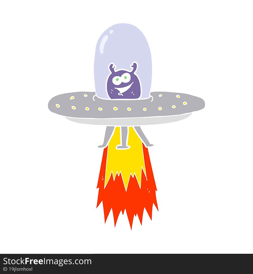 Flat Color Illustration Of A Cartoon Space Alien