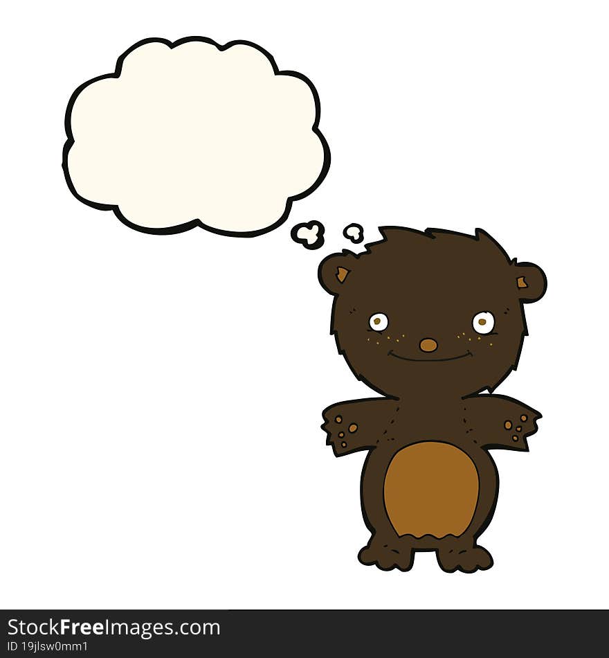 Cartoon Happy Little Black Bear With Thought Bubble