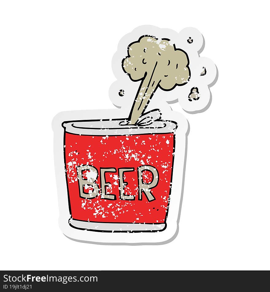 distressed sticker of a cartoon beer can