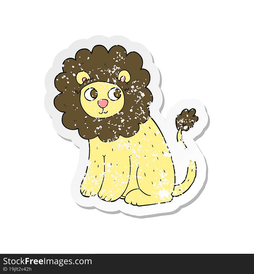 Retro Distressed Sticker Of A Cartoon Cute Lion