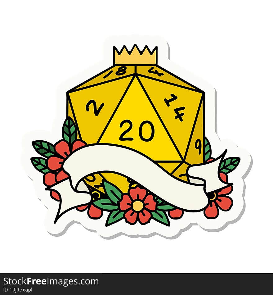 natural twenty D20 dice roll sticker