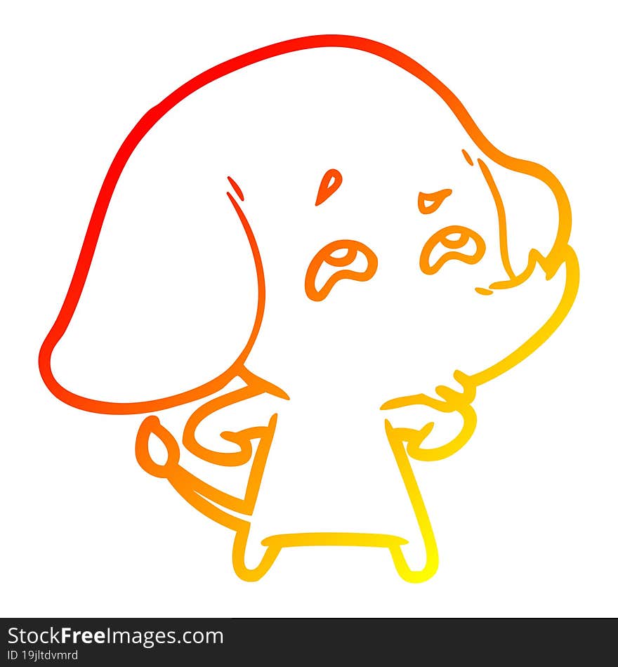 warm gradient line drawing cartoon elephant remembering