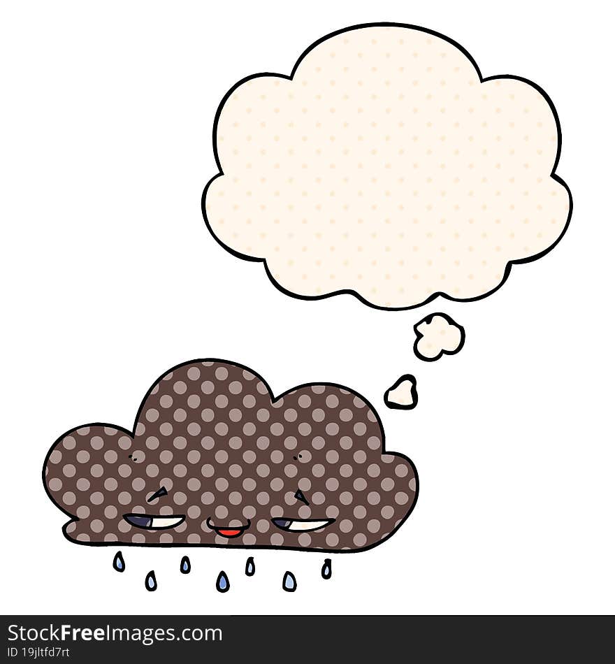 cartoon rain cloud and thought bubble in comic book style