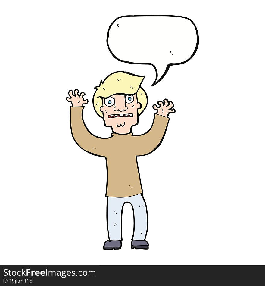 cartoon terrified man with speech bubble