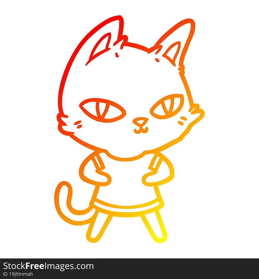 warm gradient line drawing of a cartoon cat staring