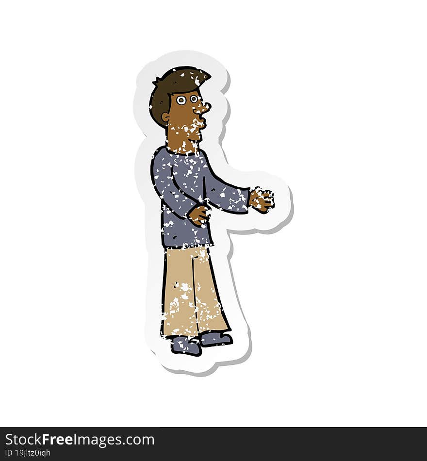 retro distressed sticker of a cartoon curious man