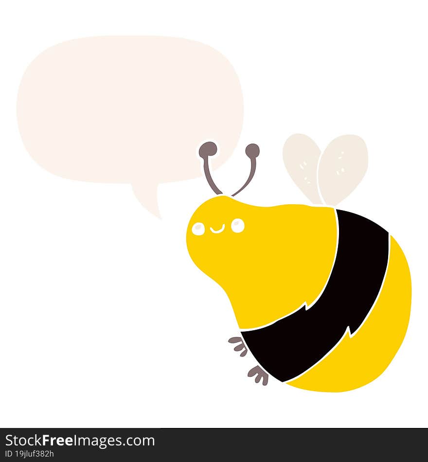 Cartoon Bee And Speech Bubble In Retro Style