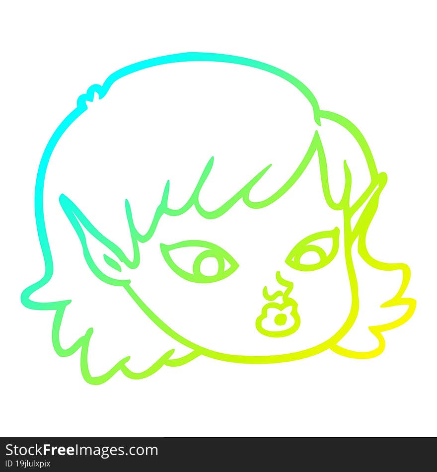 Cold Gradient Line Drawing Cartoon Elf Girl