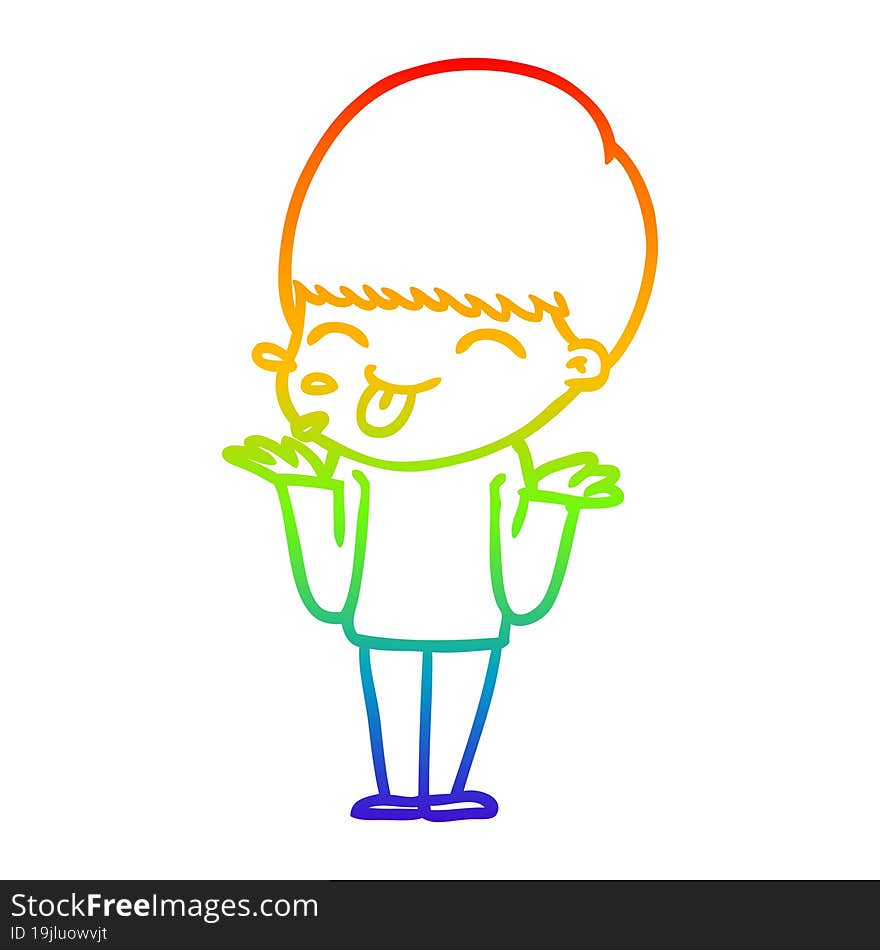 rainbow gradient line drawing cartoon boy sticking out tongue