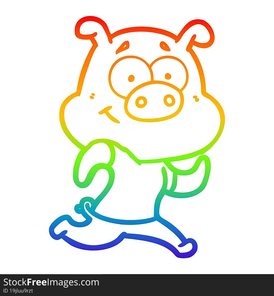 rainbow gradient line drawing happy cartoon pig running