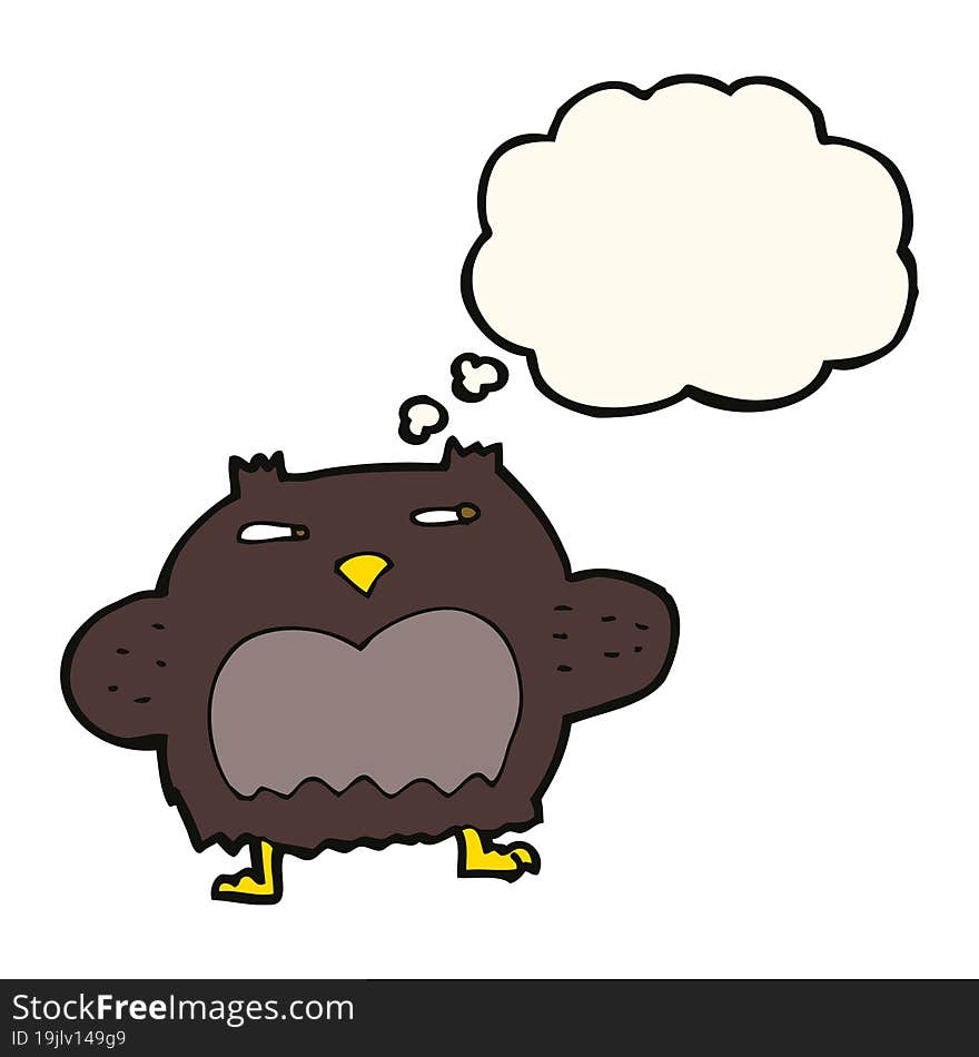 cartoon suspicious owl with thought bubble