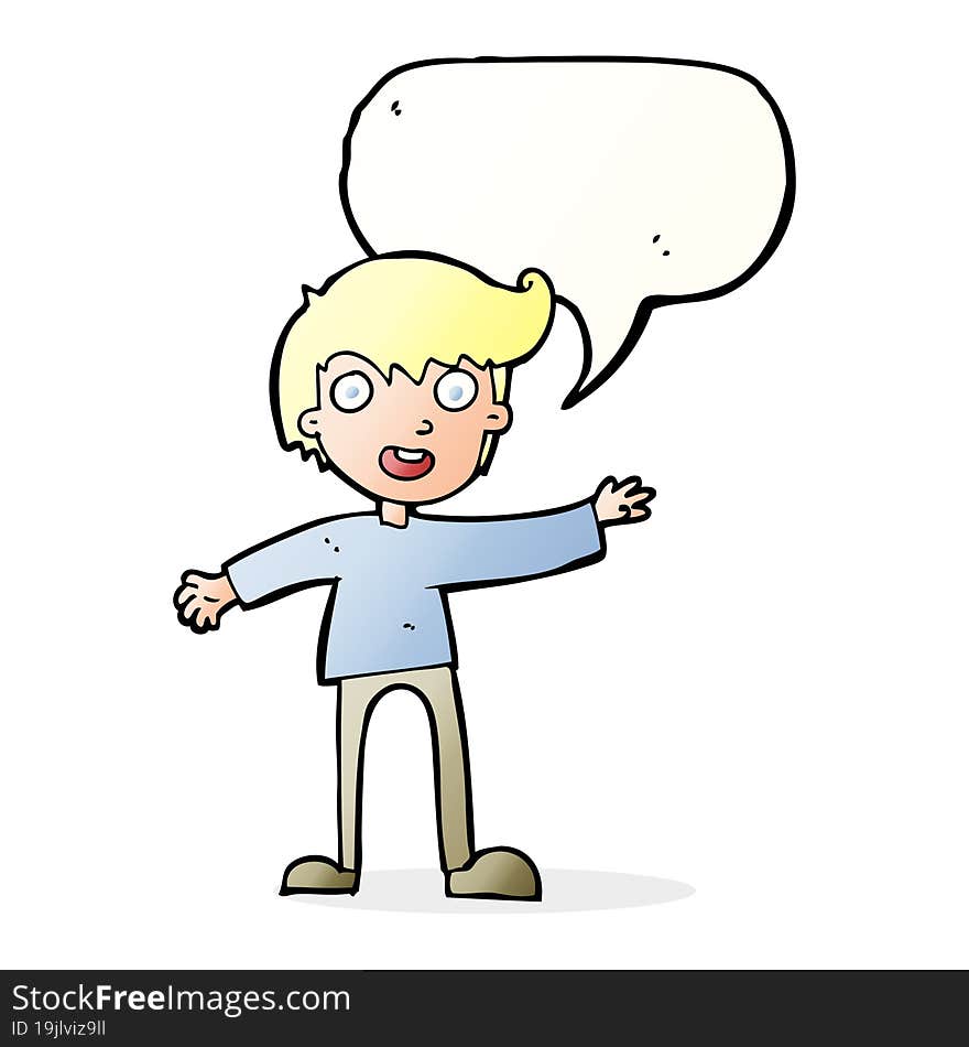 cartoon excited boy with speech bubble