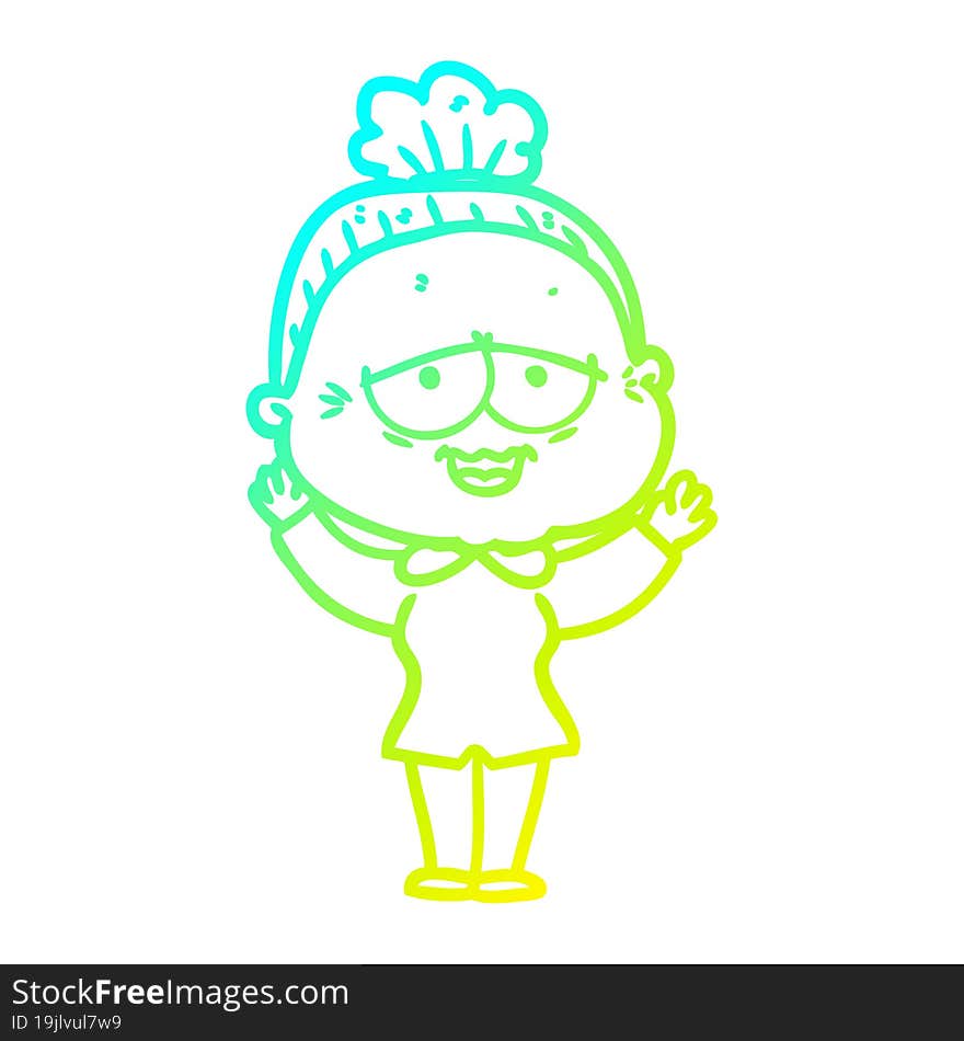 Cold Gradient Line Drawing Cartoon Happy Old Lady