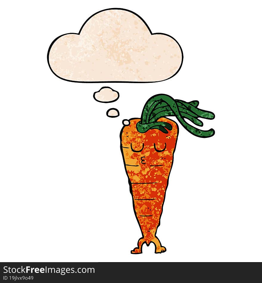 cartoon carrot and thought bubble in grunge texture pattern style