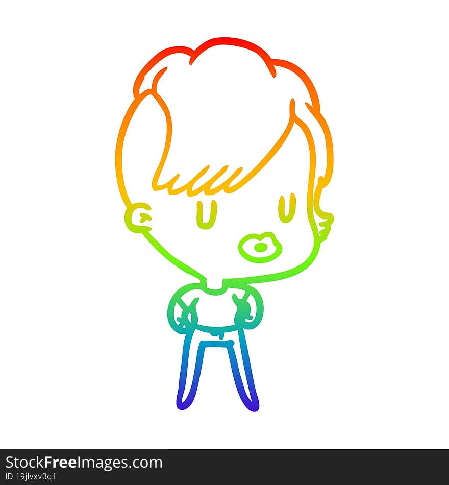 rainbow gradient line drawing of a girl with punk hipster haircut