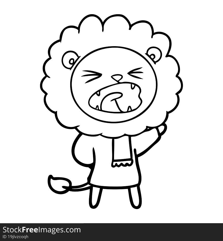 cartoon lion in winter clothes. cartoon lion in winter clothes