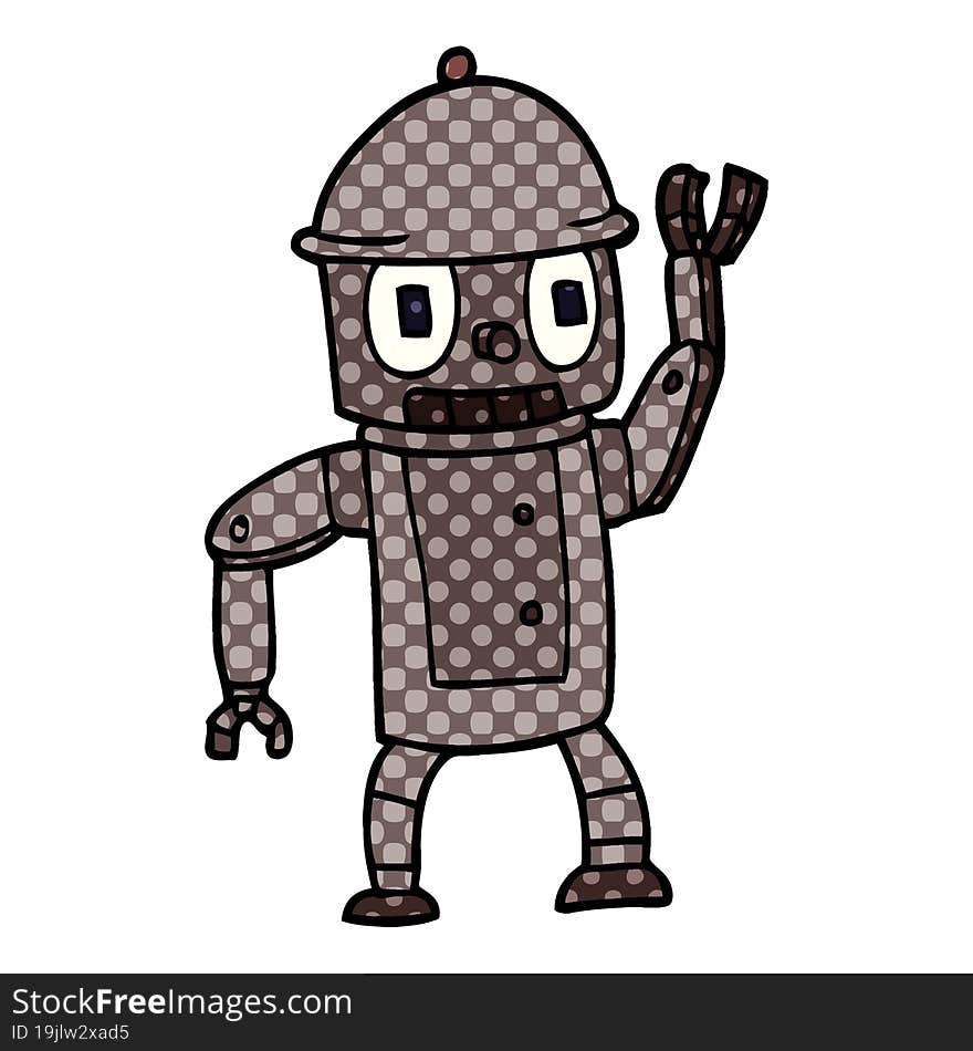 Cartoon Doodle Robot Waving