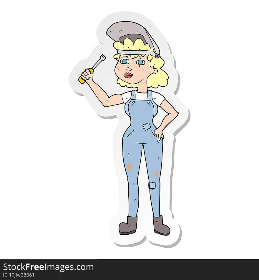 sticker of a cartoon female mechanic