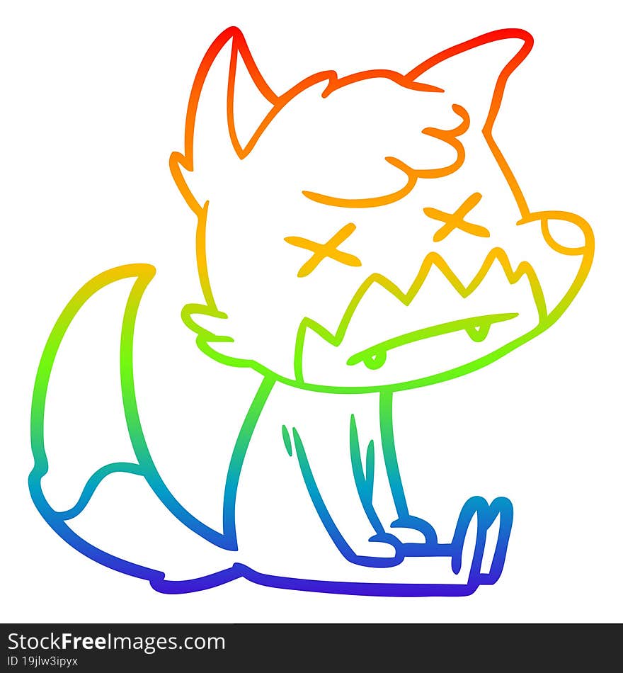 Rainbow Gradient Line Drawing Cartoon Dead Fox