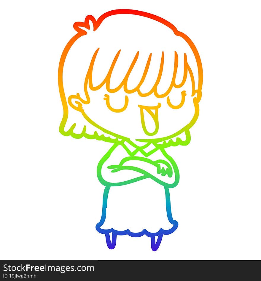 rainbow gradient line drawing of a cartoon woman