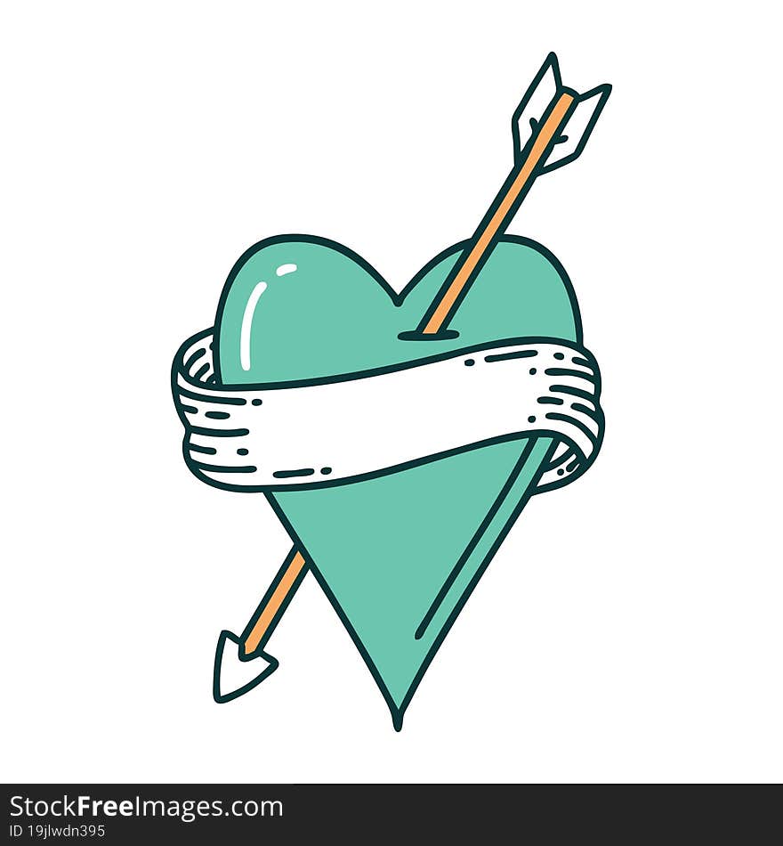 tattoo style icon of an arrow heart and banner