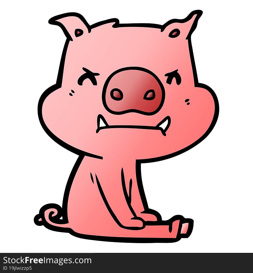 angry cartoon pig sitting. angry cartoon pig sitting