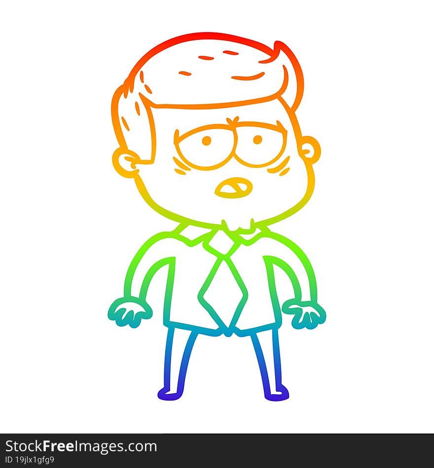 Rainbow Gradient Line Drawing Cartoon Tired Man