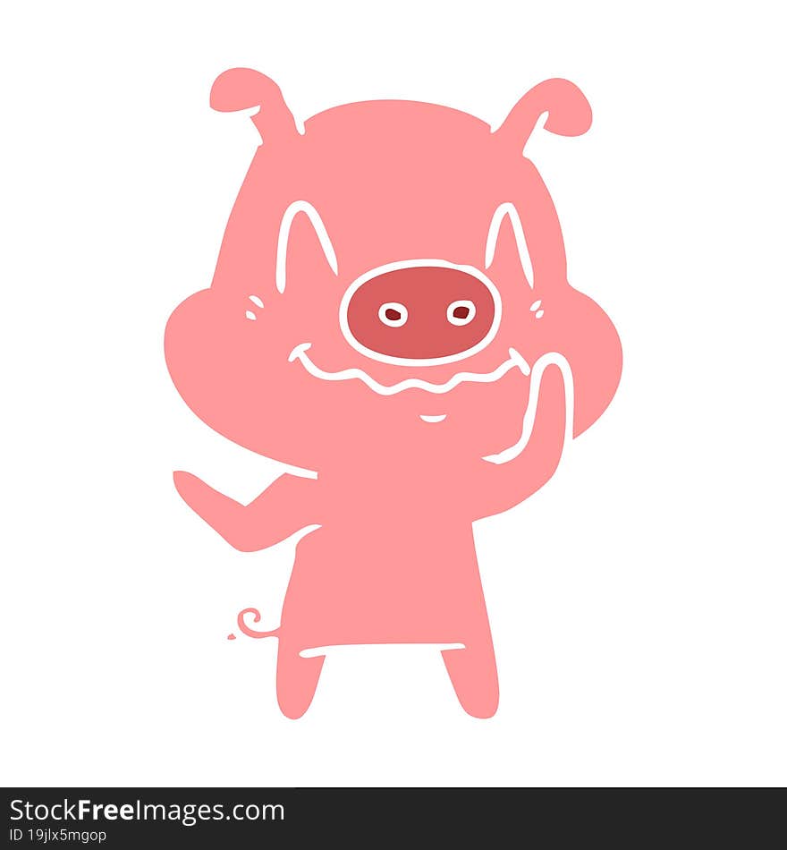 nervous flat color style cartoon pig