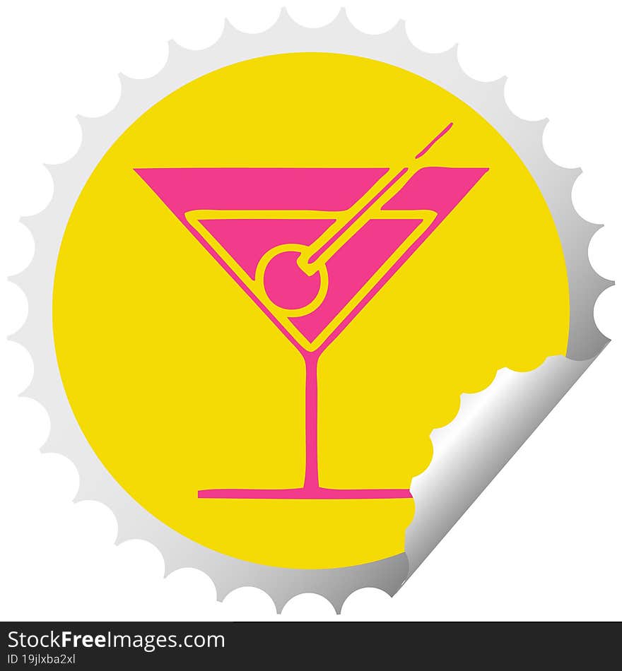 circular peeling sticker cartoon of a fancy cocktail